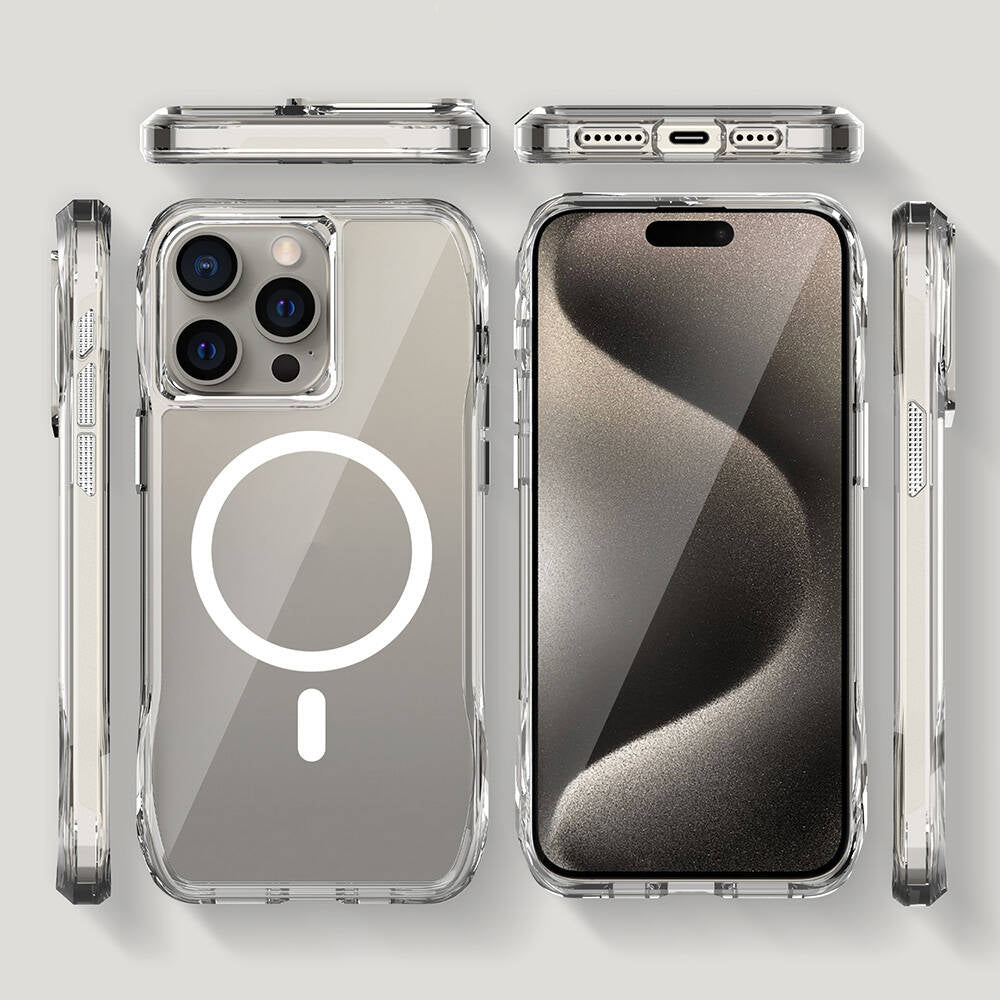Apple iPhone 15 Pro Max Kılıf M-safe Şarj Özellikli Airbagli Şeffaf Zore İncek Kapak