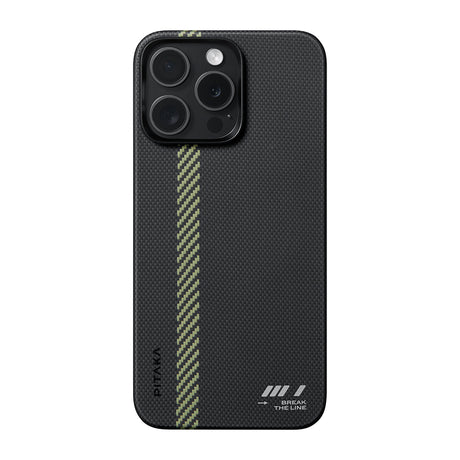 Apple iPhone 15 Pro Max Kılıf M-safe Şarj Özellikli Aramid Fiber Pitaka Tactile Woven Break The Line Kapak