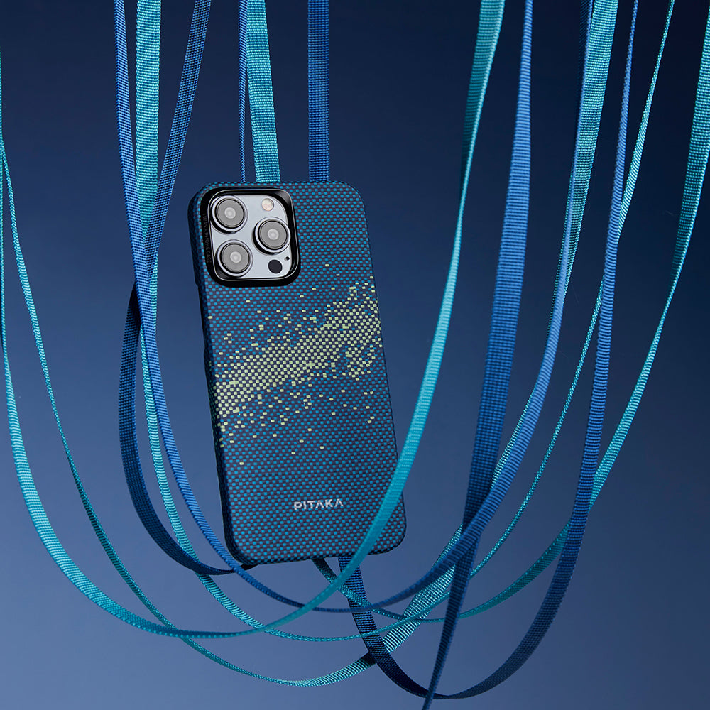 Apple iPhone 15 Pro Max Kılıf M-safe Şarj Özellikli Aramid Fiber Pitaka Tactile Woven Starpeak Serisi Milky Way Galaxy Kapak