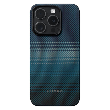 Apple iPhone 15 Pro Max Kılıf M-safe Şarj Özellikli Aramid Fiber Pitaka Tactile Woven Sunset-Moonrise Serisi Moonrise Kapak