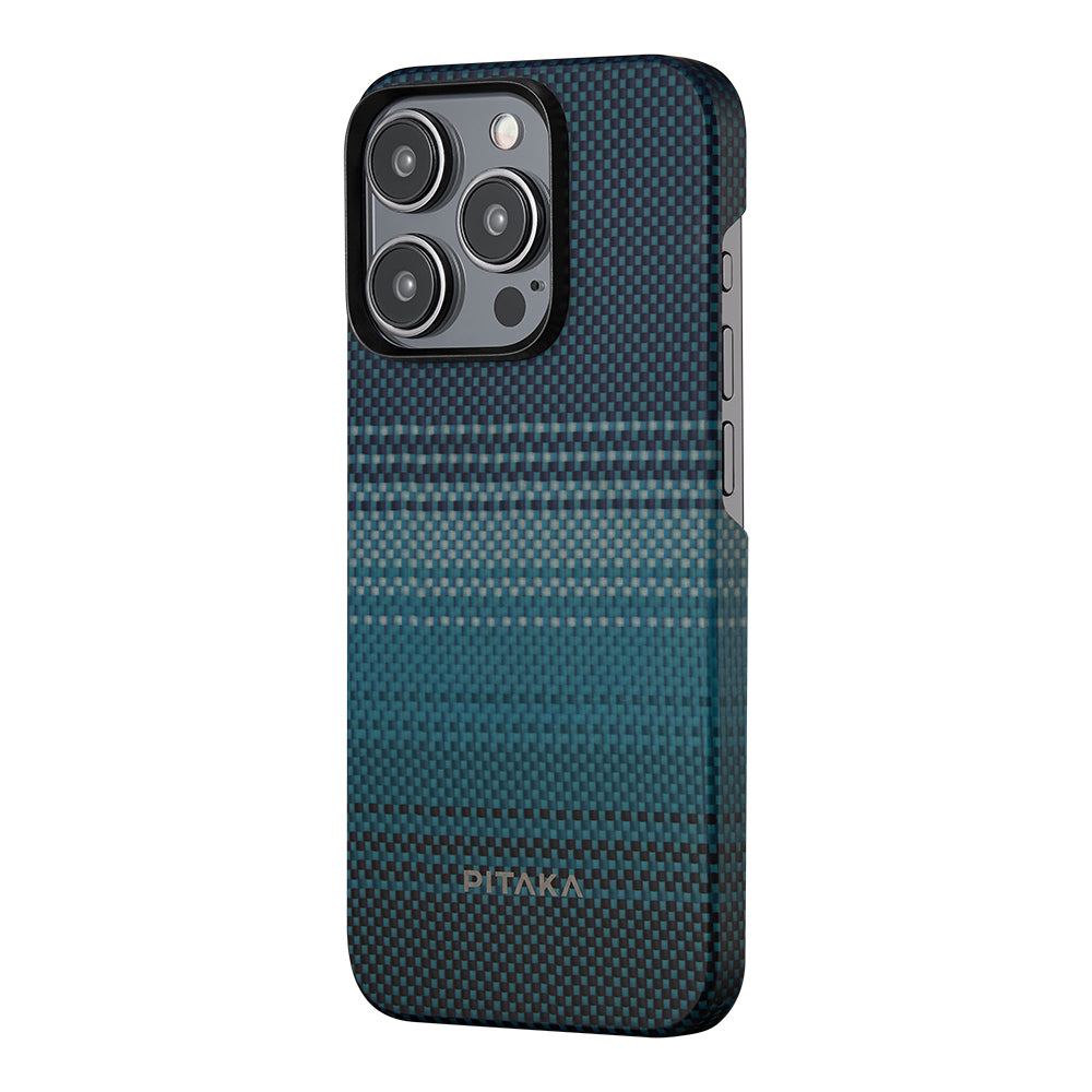 Apple iPhone 15 Pro Max Kılıf M-safe Şarj Özellikli Aramid Fiber Pitaka Tactile Woven Sunset-Moonrise Serisi Moonrise Kapak