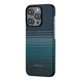 Apple iPhone 15 Pro Max Kılıf M-safe Şarj Özellikli Aramid Fiber Pitaka Tactile Woven Sunset-Moonrise Serisi Moonrise Kapak