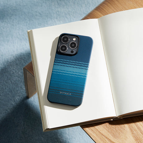 Apple iPhone 15 Pro Max Kılıf M-safe Şarj Özellikli Aramid Fiber Pitaka Tactile Woven Sunset-Moonrise Serisi Moonrise Kapak