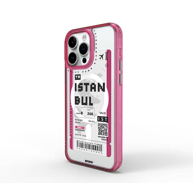 Apple iPhone 15 Pro Max Kılıf M-safe Şarj Özellikli Bilet Desenli Wiwu Turkey B Serisi Kapak