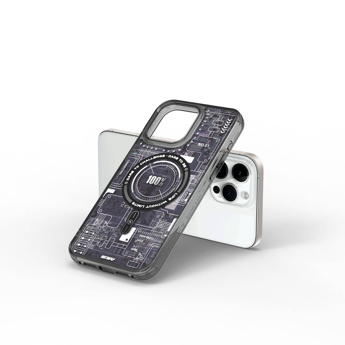 Apple iPhone 15 Pro Max Kılıf M-safe Şarj Özellikli Desenli Wiwu Mecha Circuit H Serisi Kapak
