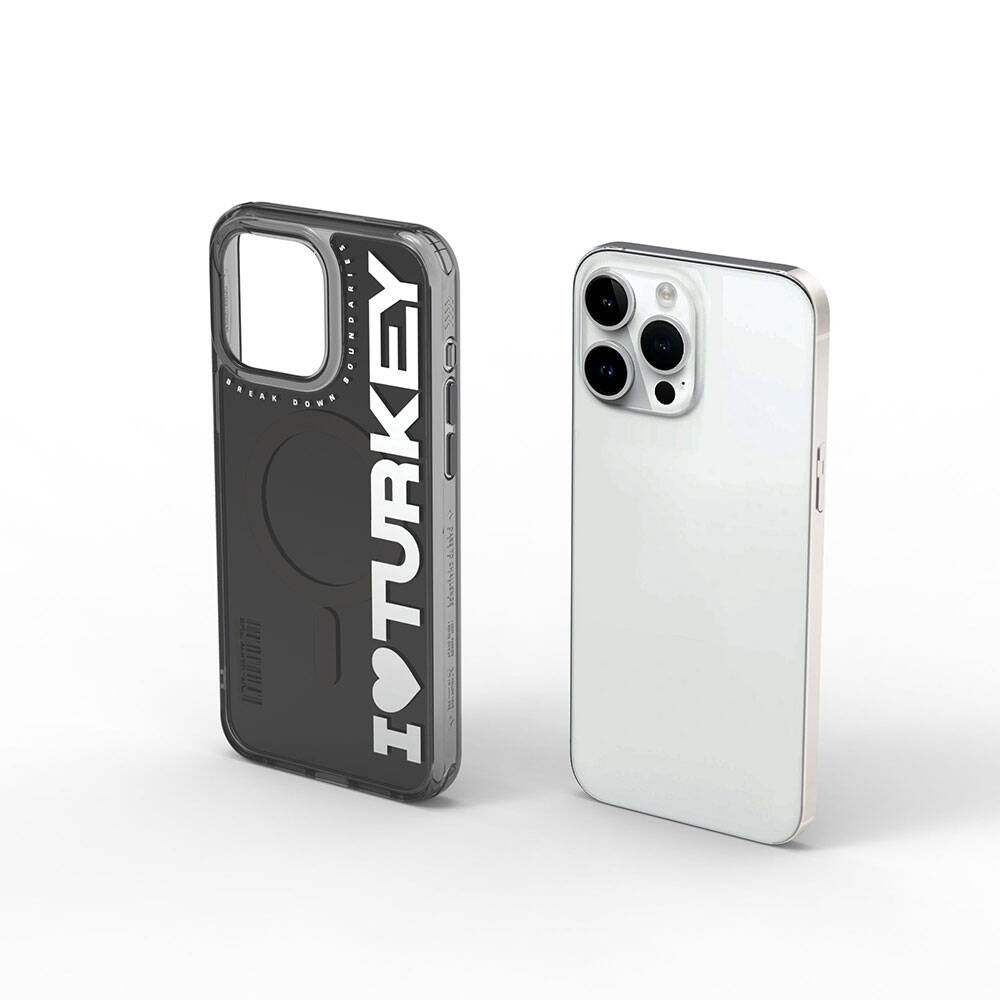 Apple iPhone 15 Pro Max Kılıf M-safe Şarj Özellikli I Love Turkey Yazı Desenli Wiwu Turkey E Serisi Kapak