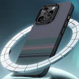 Apple iPhone 15 Pro Max Kılıf M-safe Şarj Özellikli Karbon Fiber Tasarımlı Benks Aurora ArmorPro Kevlar Kapak