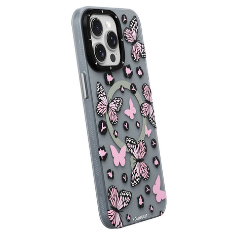 Apple iPhone 15 Pro Max Kılıf M-safe Şarj Özellikli Kelebek Desenli Youngkit Shadow Dance Serisi Kapak