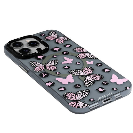 Apple iPhone 15 Pro Max Kılıf M-safe Şarj Özellikli Kelebek Desenli Youngkit Shadow Dance Serisi Kapak