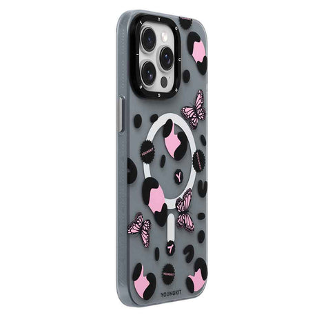 Apple iPhone 15 Pro Max Kılıf M-safe Şarj Özellikli Kelebek Desenli Youngkit Shadow Dance Serisi Kapak