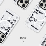 Apple iPhone 15 Pro Max Kılıf M-safe Şarj Özellikli Koordinat Yazı Desenli Benks Summit Serisi Kapak