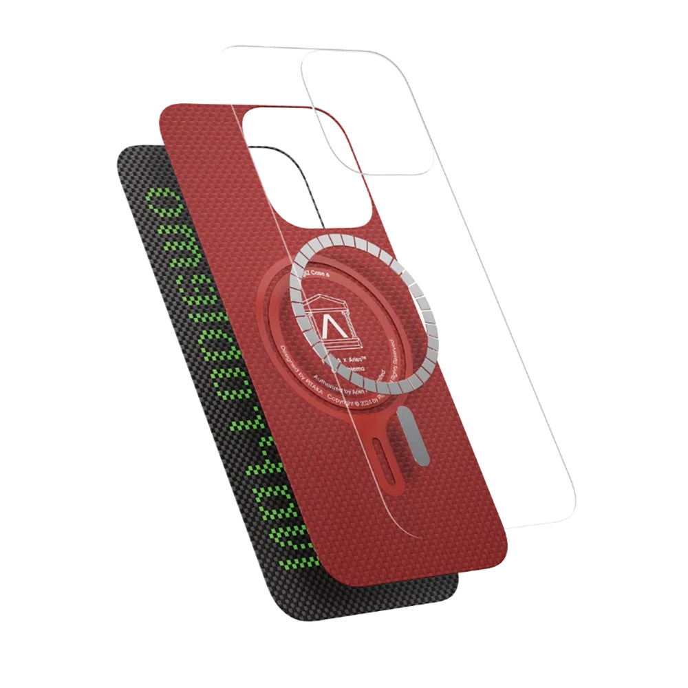 Apple iPhone 15 Pro Max Kılıf M-safe Şarj Özellikli Lumintex Teknolojili Fosforlu Aramid Fiber Pitaka Tactile Woven Aries Serisi Kapak