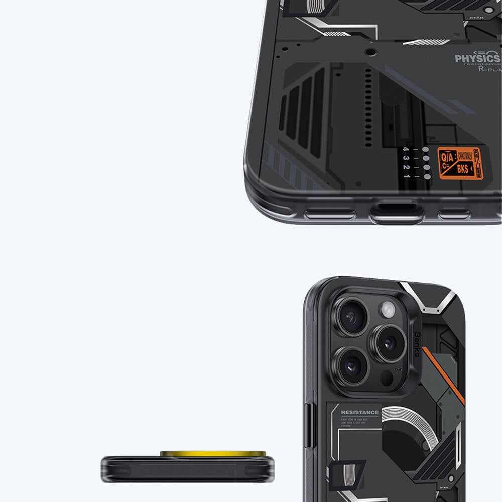Apple iPhone 15 Pro Max Kılıf M-safe Şarj Özellikli Mekanik Tasarımlı Benks Perspective Serisi Kapak