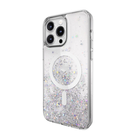 Apple iPhone 15 Pro Max Kılıf M-safe Şarj Özellikli Parlayan Simli Şeffaf Lisanslı Switcheasy Starfield-M Kapak