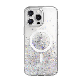 Apple iPhone 15 Pro Max Kılıf M-safe Şarj Özellikli Parlayan Simli Şeffaf Lisanslı Switcheasy Starfield-M Kapak