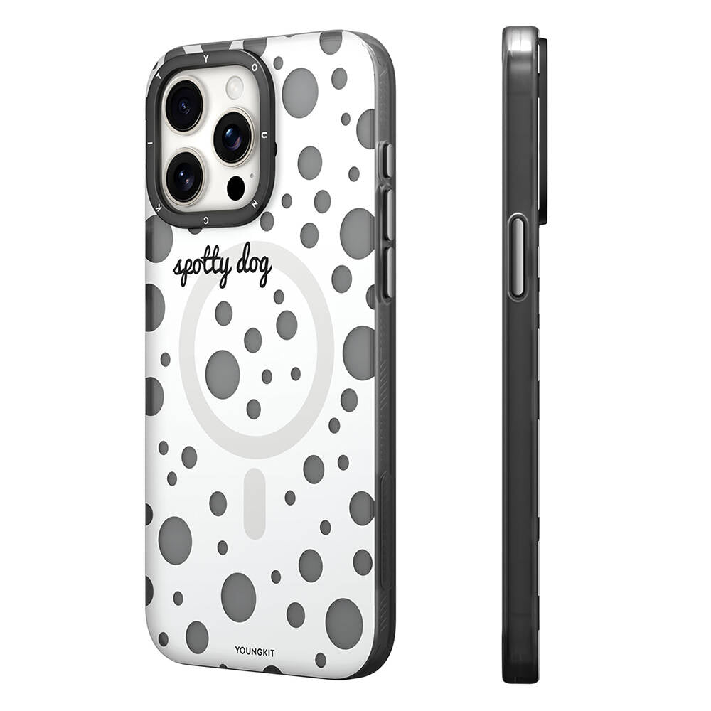 Apple iPhone 15 Pro Max Kılıf M-safe Şarj Özellikli Polka Dot Desenli Youngkit Spots Serisi Kapak