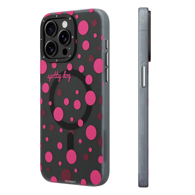 Apple iPhone 15 Pro Max Kılıf M-safe Şarj Özellikli Polka Dot Desenli Youngkit Spots Serisi Kapak