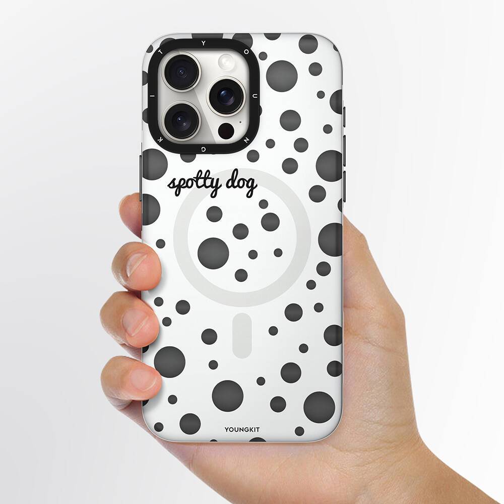 Apple iPhone 15 Pro Max Kılıf M-safe Şarj Özellikli Polka Dot Desenli Youngkit Spots Serisi Kapak