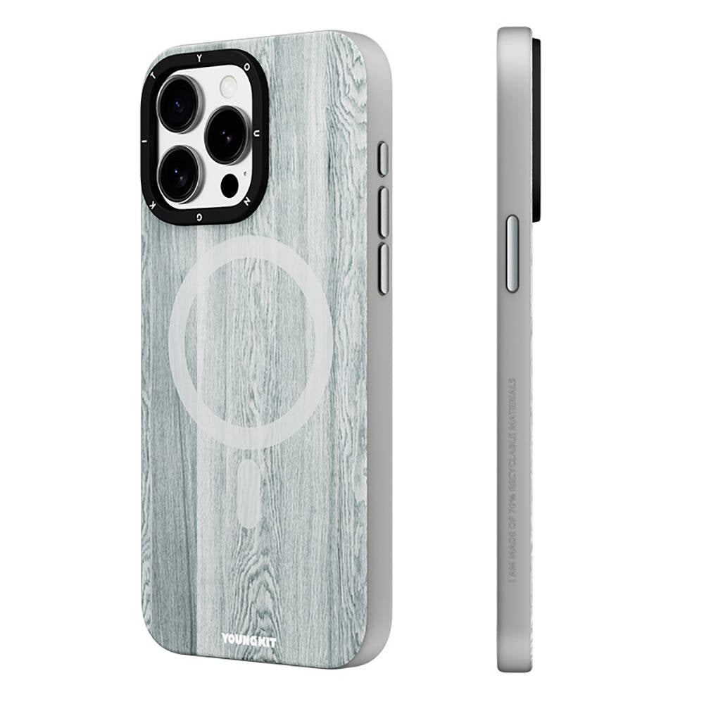 Apple iPhone 15 Pro Max Kılıf M-safe Şarj Özellikli Sararmaya Dayanıklı Youngkit Wood Forest Serisi Kapak