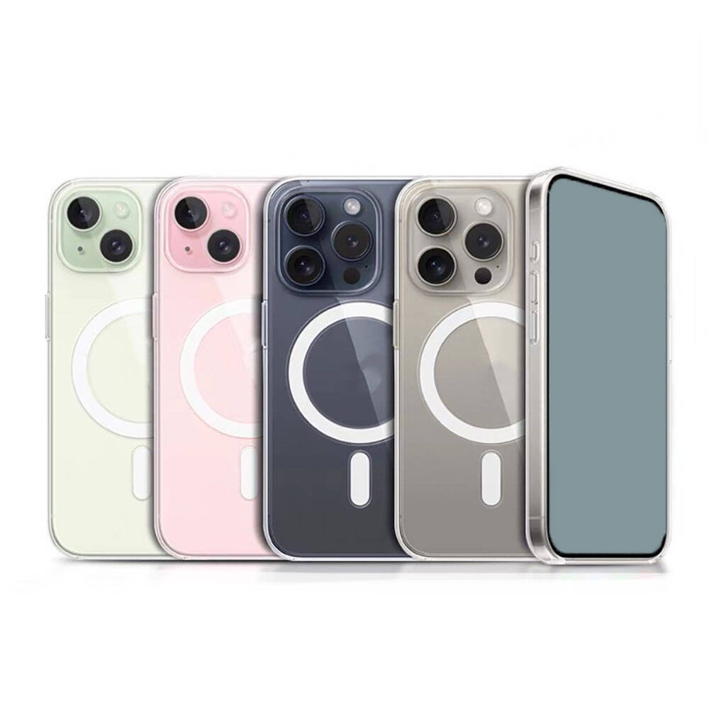 Apple iPhone 15 Pro Max Kılıf M-safe Şarj Özellikli Şeffaf Sert PC Zore Embos Kapak