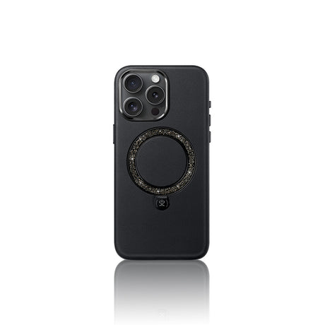 Apple iPhone 15 Pro Max Kılıf M-safe Şarj Özellikli Standlı Suni Deri Tasarımlı Pynana Dancing Circle Serisi Kapak