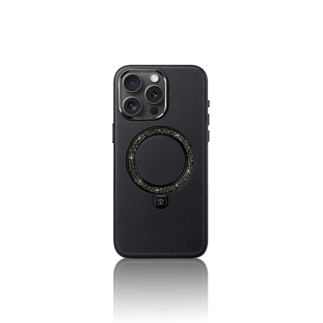 Apple iPhone 15 Pro Max Kılıf M-safe Şarj Özellikli Standlı Suni Deri Tasarımlı Pynana Dancing Circle Serisi Kapak
