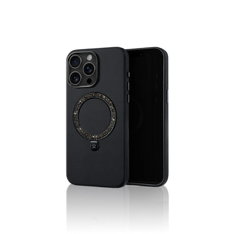 Apple iPhone 15 Pro Max Kılıf M-safe Şarj Özellikli Standlı Suni Deri Tasarımlı Pynana Dancing Circle Serisi Kapak