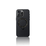 Apple iPhone 15 Pro Max Kılıf M-safe Şarj Özellikli Standlı Suni Deri Tasarımlı Pynana Dancing Circle Serisi Kapak