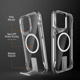 Apple iPhone 15 Pro Max Kılıf M-safe Şarj Özellikli Zore T-Max Standlı Kapak