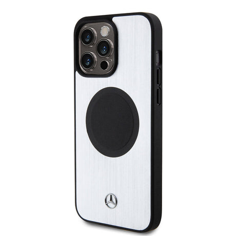 Apple iPhone 15 Pro Max Kılıf Mercedes Benz Orjinal Lisanslı M-safe Şarj Özellikli Alüminyum Arka Yüzey Metal Yıldız Logolu Kapak