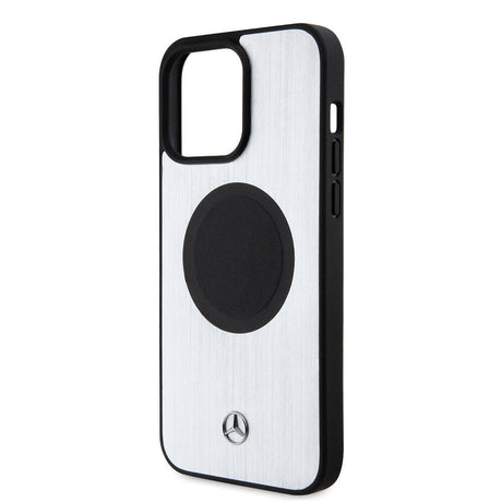 Apple iPhone 15 Pro Max Kılıf Mercedes Benz Orjinal Lisanslı M-safe Şarj Özellikli Alüminyum Arka Yüzey Metal Yıldız Logolu Kapak