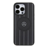 Apple iPhone 15 Pro Max Kılıf Mercedes Benz Orjinal Lisanslı M-safe Şarj Özellikli Baskı Logolu Paralel Çizgi Desenli Deri Kapak