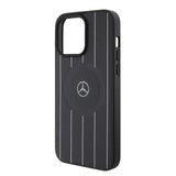 Apple iPhone 15 Pro Max Kılıf Mercedes Benz Orjinal Lisanslı M-safe Şarj Özellikli Baskı Logolu Paralel Çizgi Desenli Deri Kapak