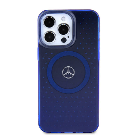 Apple iPhone 15 Pro Max Kılıf Mercedes Benz Orjinal Lisanslı M-safe Şarj Özellikli Çift Katmanlı Mavi Yıldız Desenli Kapak