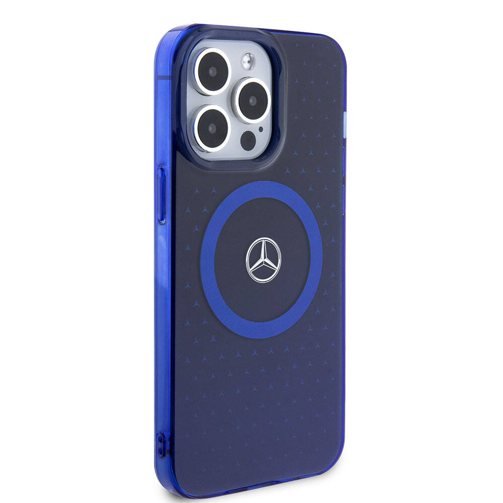 Apple iPhone 15 Pro Max Kılıf Mercedes Benz Orjinal Lisanslı M-safe Şarj Özellikli Çift Katmanlı Mavi Yıldız Desenli Kapak