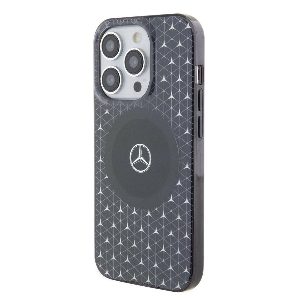 Apple iPhone 15 Pro Max Kılıf Mercedes Benz Orjinal Lisanslı M-safe Şarj Özellikli Çift Katmanlı Mini Yıldız Desenli Kapak