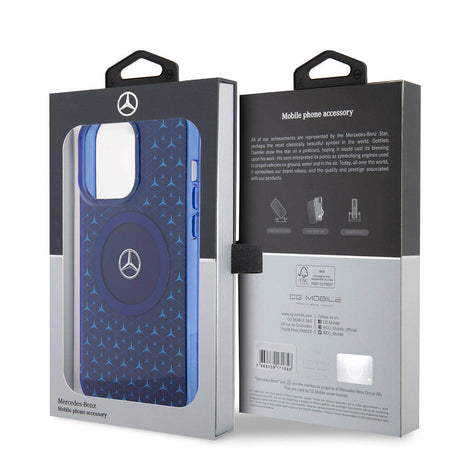 Apple iPhone 15 Pro Max Kılıf Mercedes Benz Orjinal Lisanslı M-safe Şarj Özellikli Çift Katmanlı Mini Yıldız Desenli Kapak