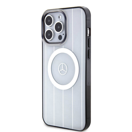 Apple iPhone 15 Pro Max Kılıf Mercedes Benz Orjinal Lisanslı M-safe Şarj Özellikli Çift Katmanlı Paralel Çizgi Desenli Kapak
