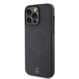 Apple iPhone 15 Pro Max Kılıf Mercedes Benz Orjinal Lisanslı M-safe Şarj Özellikli Metal Yıldız Logolu Pürüzsüz Deri Kapak