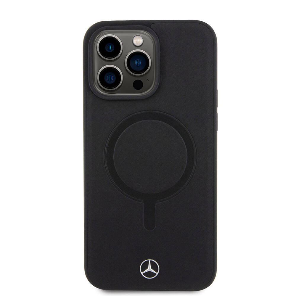 Apple iPhone 15 Pro Max Kılıf Mercedes Benz Orjinal Lisanslı M-safe Şarj Özellikli Metal Yıldız Logolu Pürüzsüz Deri Kapak