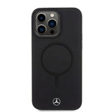 Apple iPhone 15 Pro Max Kılıf Mercedes Benz Orjinal Lisanslı M-safe Şarj Özellikli Metal Yıldız Logolu Pürüzsüz Deri Kapak