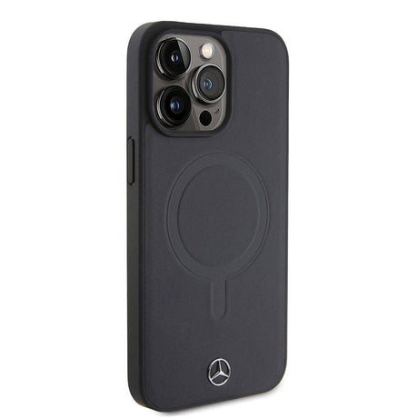 Apple iPhone 15 Pro Max Kılıf Mercedes Benz Orjinal Lisanslı M-safe Şarj Özellikli Metal Yıldız Logolu Pürüzsüz Deri Kapak