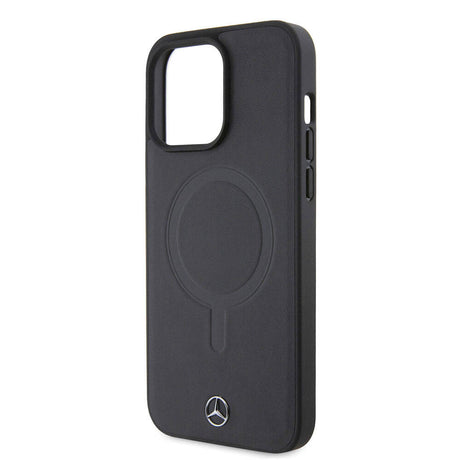 Apple iPhone 15 Pro Max Kılıf Mercedes Benz Orjinal Lisanslı M-safe Şarj Özellikli Metal Yıldız Logolu Pürüzsüz Deri Kapak
