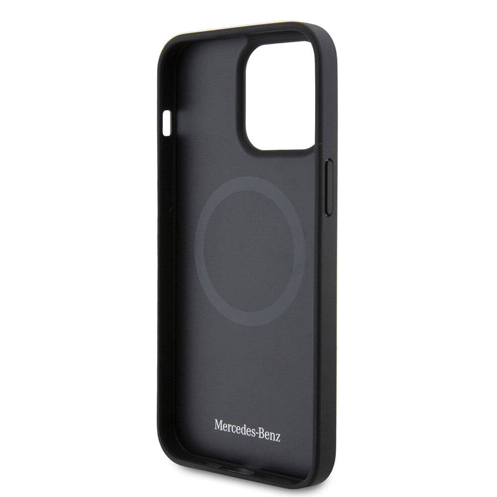 Apple iPhone 15 Pro Max Kılıf Mercedes Benz Orjinal Lisanslı M-safe Şarj Özellikli Metal Yıldız Logolu Pürüzsüz Deri Kapak