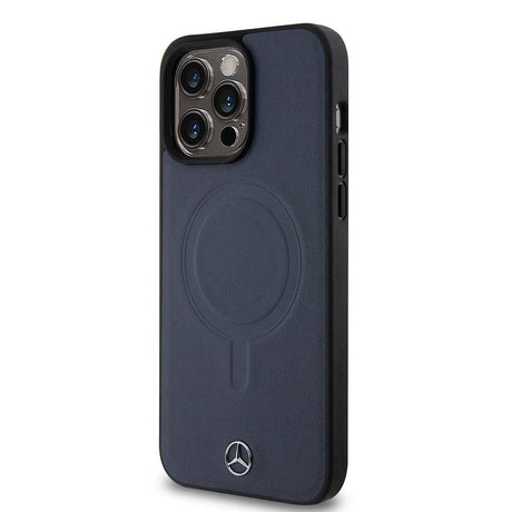 Apple iPhone 15 Pro Max Kılıf Mercedes Benz Orjinal Lisanslı M-safe Şarj Özellikli Metal Yıldız Logolu Pürüzsüz Deri Kapak