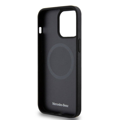 Apple iPhone 15 Pro Max Kılıf Mercedes Benz Orjinal Lisanslı M-safe Şarj Özellikli Mühürlü Yıldız Desenli ve Logolu Deri Kapak