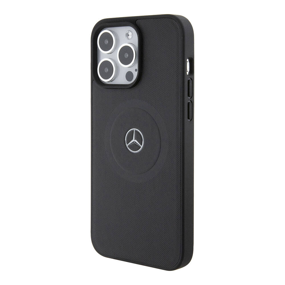 Apple iPhone 15 Pro Max Kılıf Mercedes Benz Orjinal Lisanslı M-safe Şarj Özellikli Pike Desenli Baskı Logolu Deri Kapak