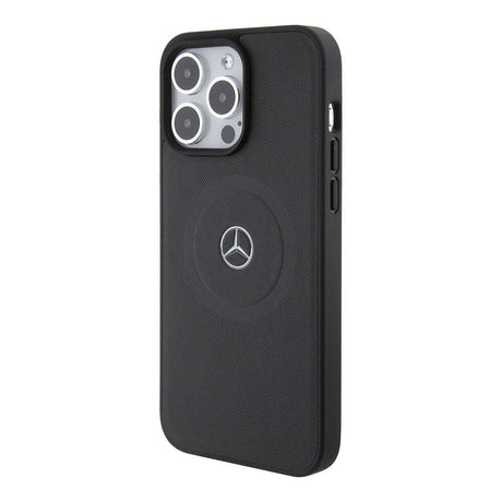 Apple iPhone 15 Pro Max Kılıf Mercedes Benz Orjinal Lisanslı M-safe Şarj Özellikli Pike Desenli Baskı Logolu Deri Kapak