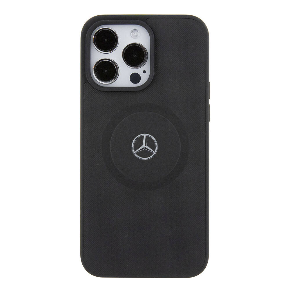 Apple iPhone 15 Pro Max Kılıf Mercedes Benz Orjinal Lisanslı M-safe Şarj Özellikli Pike Desenli Baskı Logolu Deri Kapak