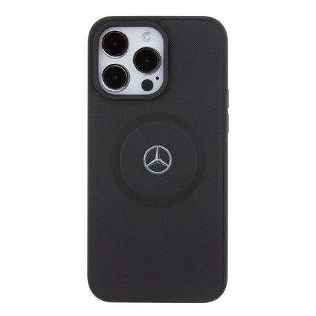 Apple iPhone 15 Pro Max Kılıf Mercedes Benz Orjinal Lisanslı M-safe Şarj Özellikli Pike Desenli Baskı Logolu Deri Kapak